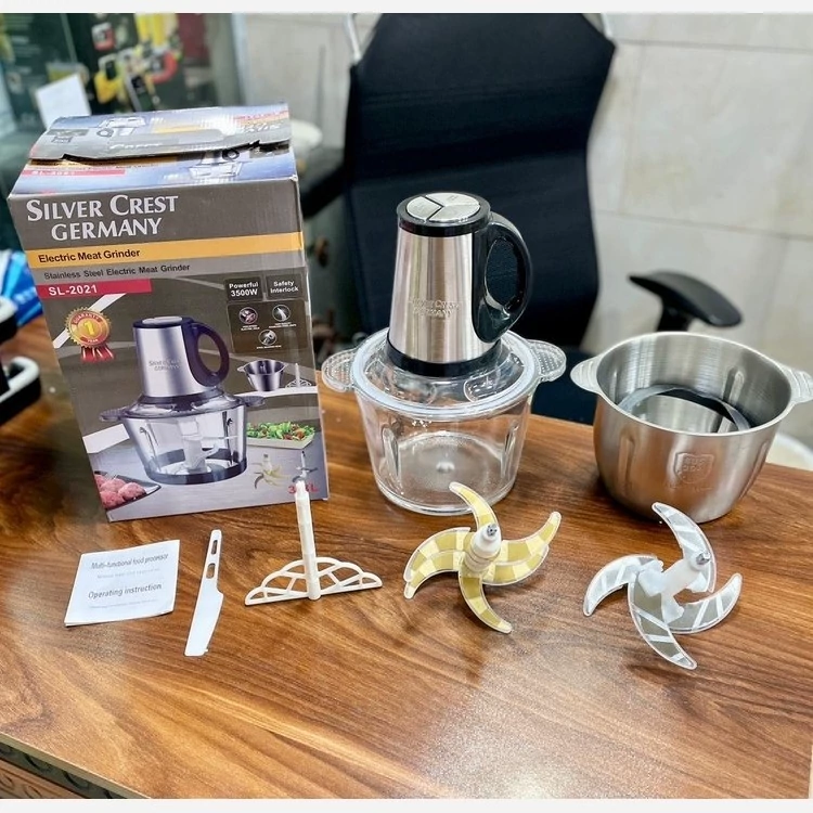خردکن دوکاسه سیلورکرست آلمان-6+4 تیغه تیتانیوم طلایی همراه با همزن و کاردک- قدرت3500W وات- مدل SlL2021