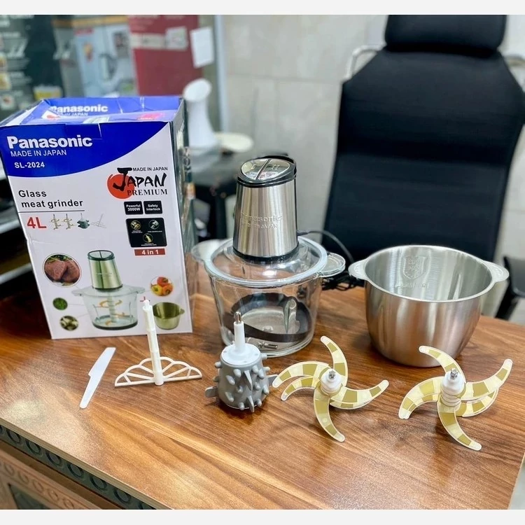 خردکن دوکاسه پاناسونیک ژاپن 4لیتر 6+6 تیغه تیتانیوم طلایی سیرپوست کن  و همزن -3 کاره- 3000W وات مدلSL-2024