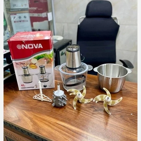 خردکن دوکاسه نوا- ظرفیت 4+4 لیتری- 6+6 تیغه تیتانیوم طلایی همراه با سیر پاک کن و همزن-3 کاره- قدرت 3000W وات مدل SL2024