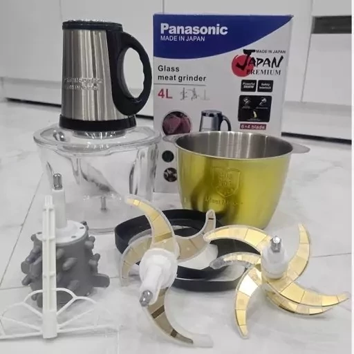 خردکن پاناسونیک 4 لیتر 6+4 تیغ تیتانیوم، موتور حک شده همراه با سیر پوست کن و همزن مدل ۲۲۰-کد93