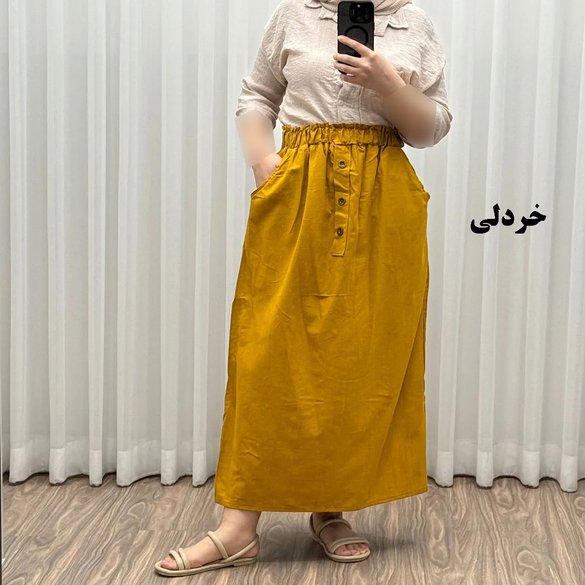 دامن لینن زنانه و دخترانه فری سایز مناسب تا سایز 48 قد 93 سانتیمتر