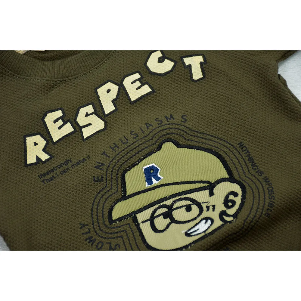 ست تیشرت و شلوارک پسرانه طرح RESPECT با تیشرت پنبه بیسکویتی و شلوارک کتان