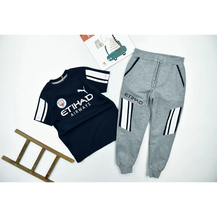ست تیشرت و شلوار پسرانه طرح منچستر سیتی مدل جاگر پنبهای