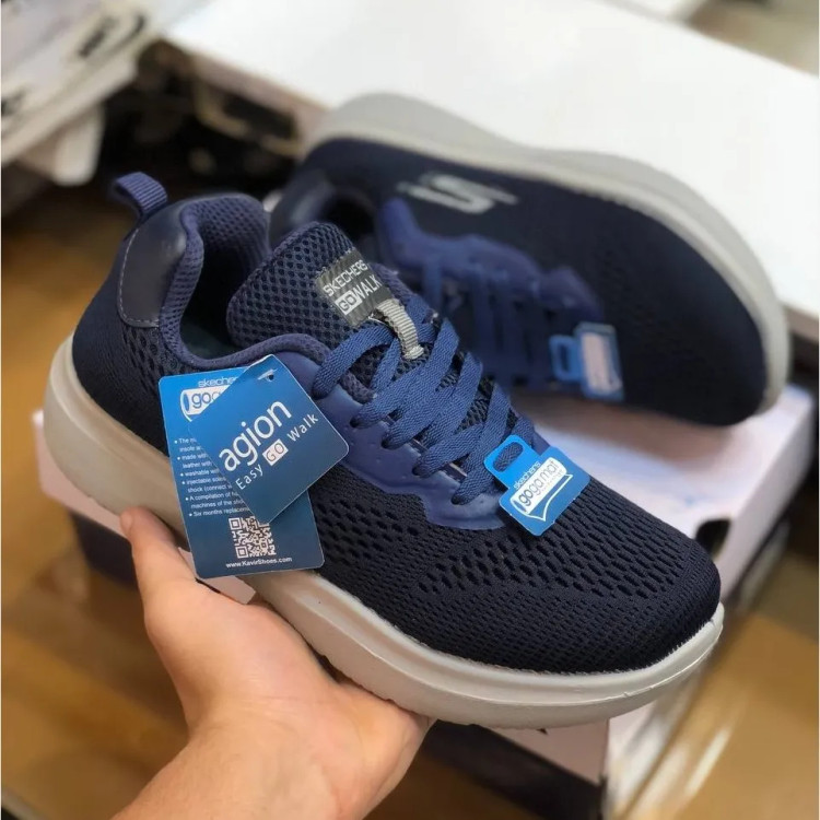 کفش اسکیچرز مردانه مدل Go Walk سرمهای، کفش پیادهروی طبی و سبک با رویه تنفسی و زیره PU