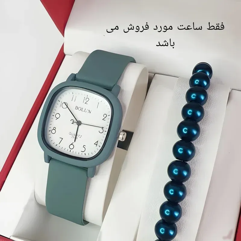 ساعت مچی عقربه ای بولون مدل چهارگوش با بند سبز TPU ضد آلرژی