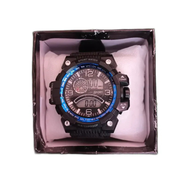 ساعت مچی دیجیتال اسپرت مدل SW-Blue ضد آب با بند مشکی و صفحه گرد
