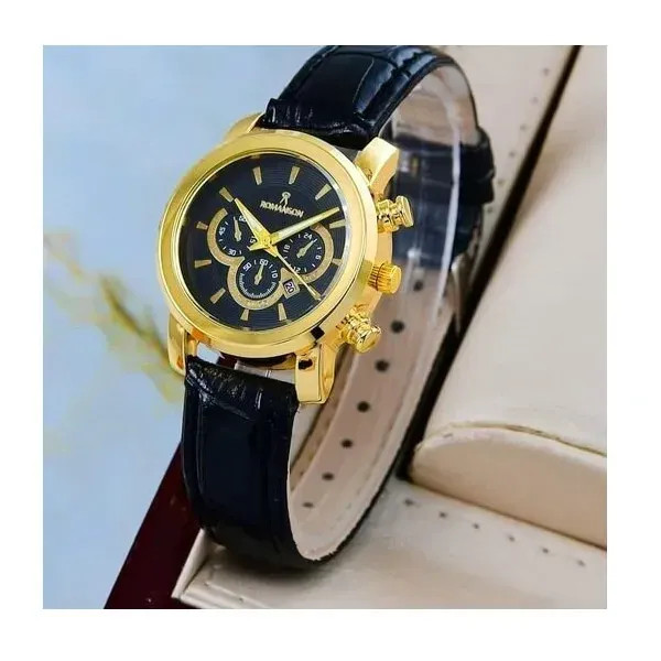 ساعت مچی عقربه ای زنانه مدل کوکو کد w1 با صفحه گرد مشکی و بند چرمی
