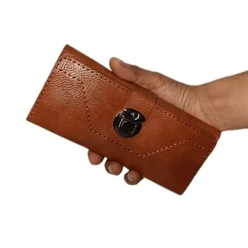 کیف پول موبایل سه لت چرم مدل عطارد دست دوز با قفل ناخنی