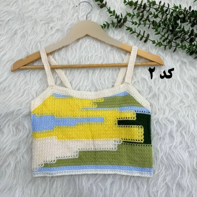تاپ زنانه قلاب بافی پشت کش فری سایز مناسب تا سایز 42
