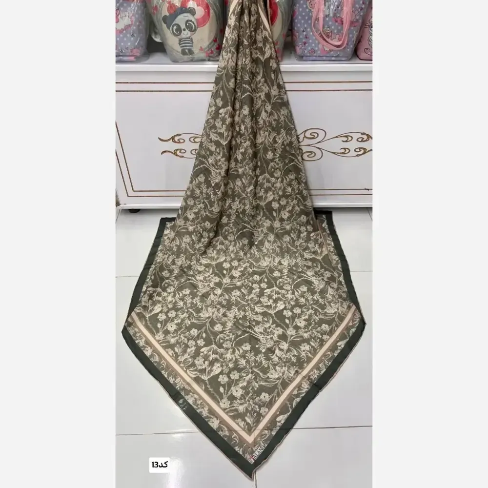 روسری نخی گل ریز قواره 140 دور دست دوز مناسب زیر چادر