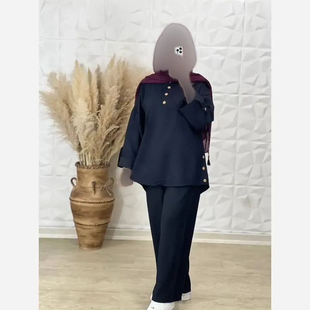 ست شومیز و شلوار زنانه مدل بغل دکمه جنس سوپر آیوا فری سایز