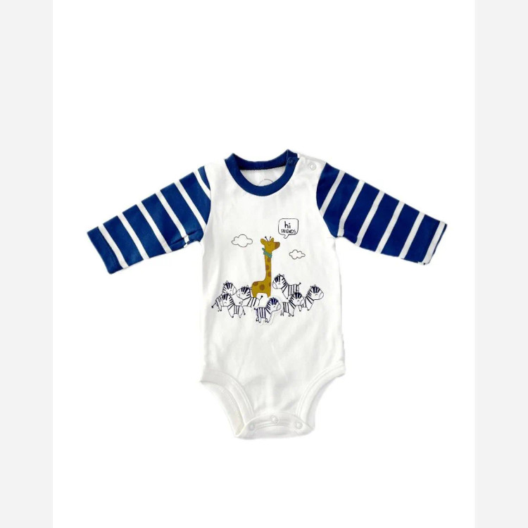 ست لباس نوزادی نیلی طرح فرندز زرافه در 4 سایز از بدو تولد تا 12 ماهگی