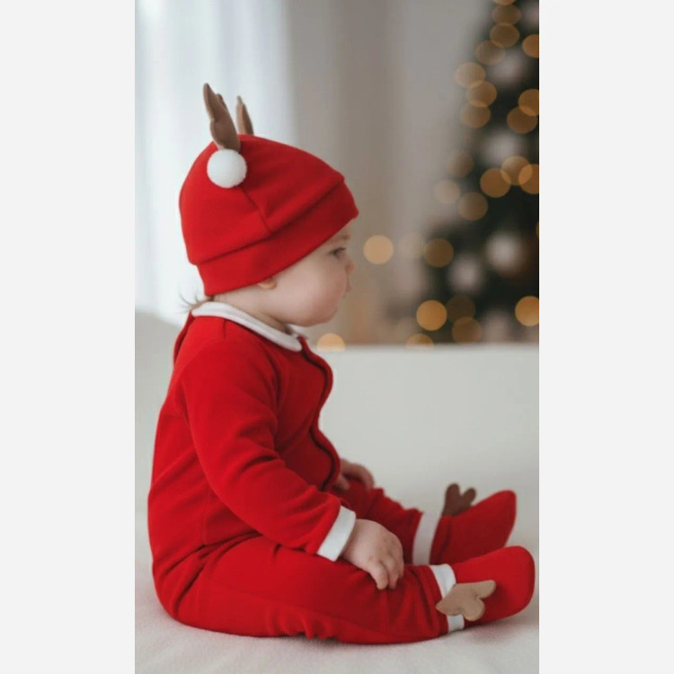 سرهمی مخمل نوزادی طرح کریسمس ایندیگو مدل جورابدار