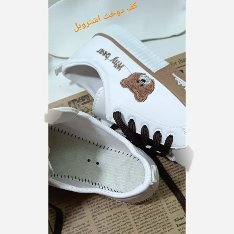 کفش ونس خرسی زنانه جنس لی کتان لژ 2 سانت رنگ سفید و مشکی
