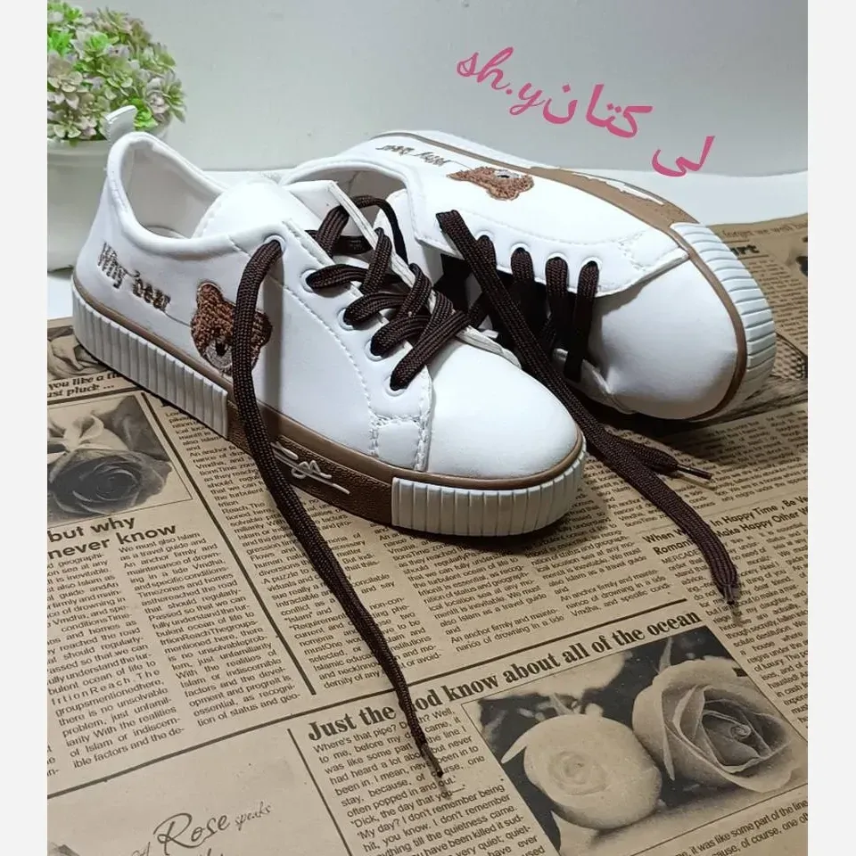 کفش ونس خرسی زنانه جنس لی کتان لژ 2 سانت رنگ سفید و مشکی