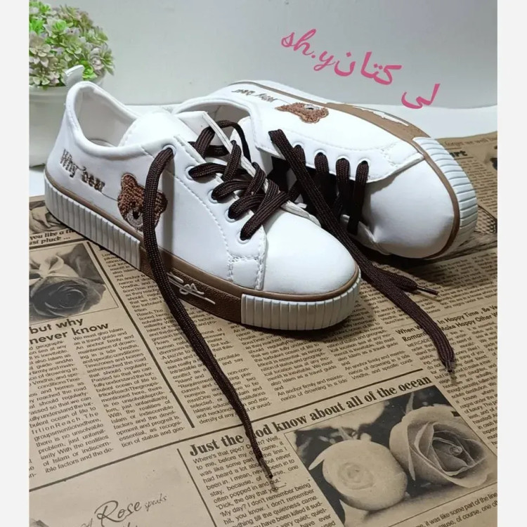 کفش ونس خرسی زنانه جنس لی کتان لژ 2 سانت رنگ سفید و مشکی