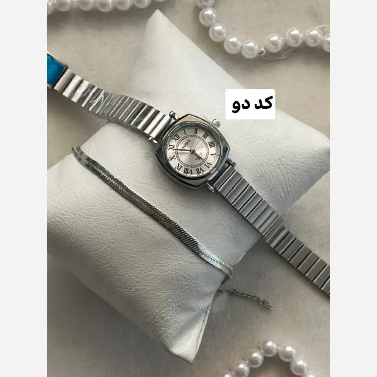 ست ساعت زنانه کوشی بند کرکره ای و دستبند ماری استیل با جعبه کادویی