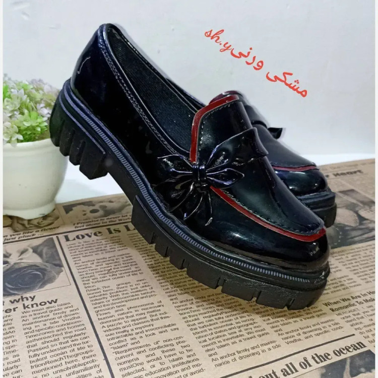 کفش لوفر زنانه پاپیونی پاشنه 5 سانت جنس بیاله مات و براق