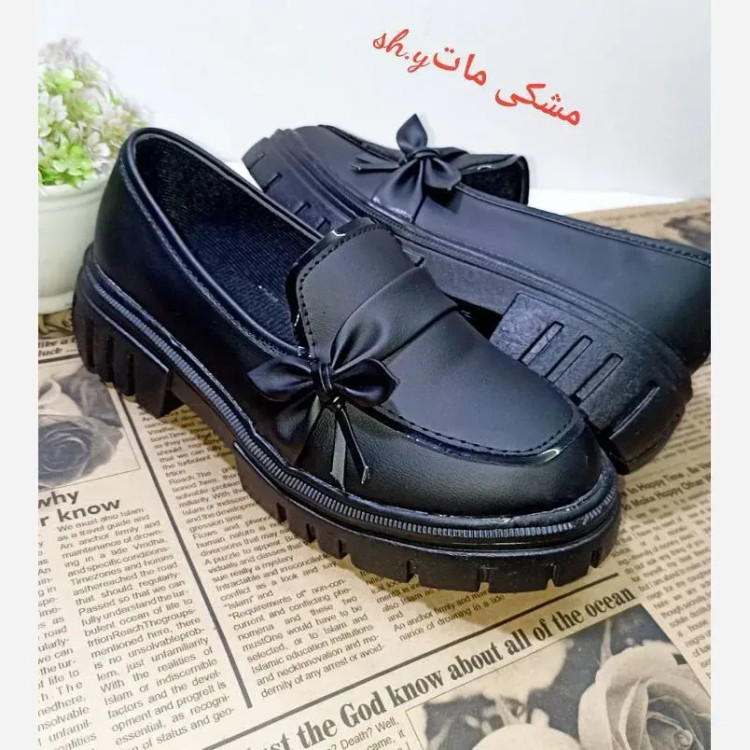 کفش لوفر زنانه پاپیونی پاشنه 5 سانت جنس بیاله مات و براق