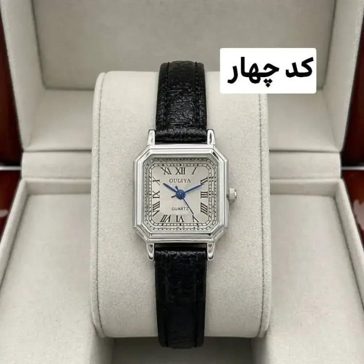 ساعت مچی زنانه و دخترانه بند چرمی صفحه مستطیل با اعداد یونانی و موتور کوارتز به همراه جعبه کادویی
