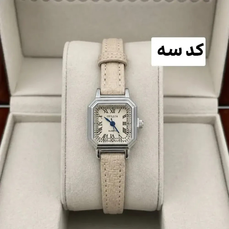 ساعت مچی زنانه و دخترانه بند چرمی صفحه مستطیل با اعداد یونانی و موتور کوارتز به همراه جعبه کادویی