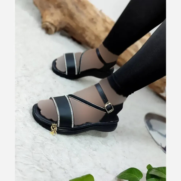صندل طبی زنانه نگینی مدل حدیث با رویه چرم صنعتی و زیره طبی