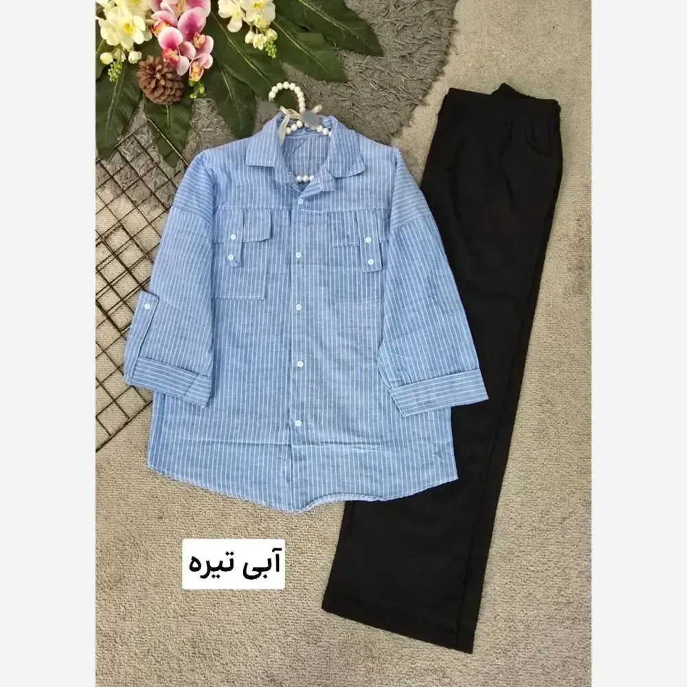 شومیز نخی راه راه مدل جیب صلیبی فری سایز زنانه