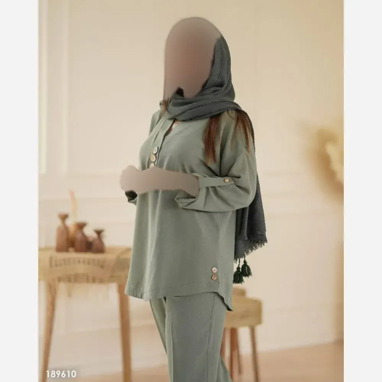 ست شومیز و شلوار زنانه مدل نادین جنس شانتون سایز فری 38 تا 46