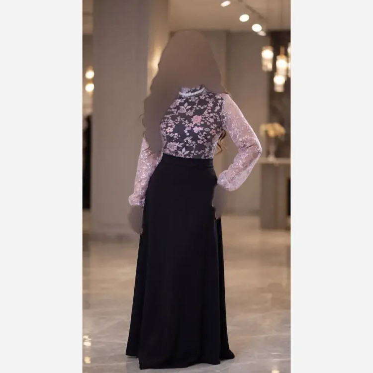 پیراهن زنانه مدل نیلو جنس تور و آستر رنگ مشکی قد 130