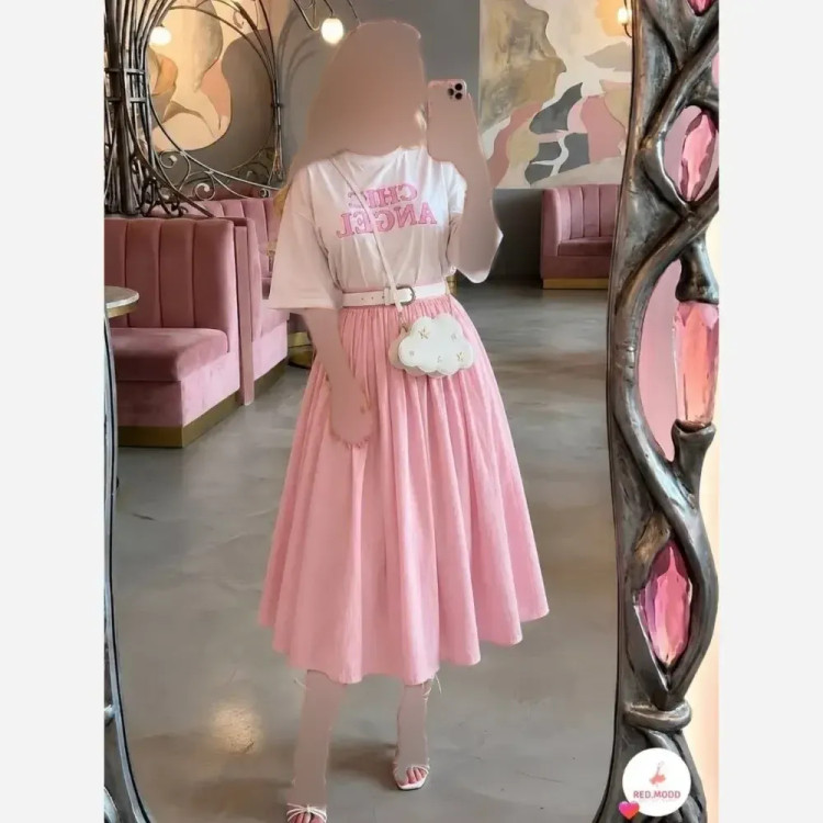 دامن لنین زنانه مدل پاستیل به همراه کمربند سایز فری 38 تا 46 قد 90