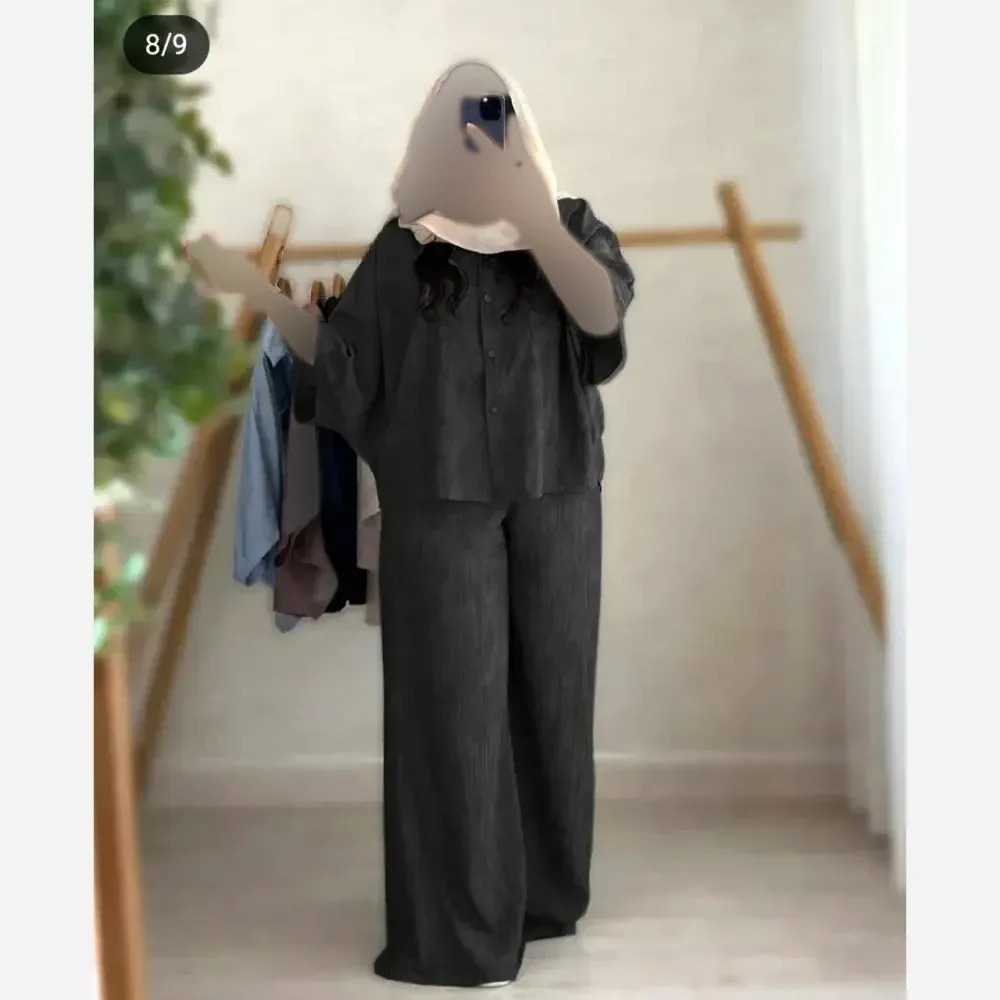 ست تونیک و شلوار زنانه مدل مارال جنس شانتون صوفیا رنگ مشکی سایز 36 تا 46