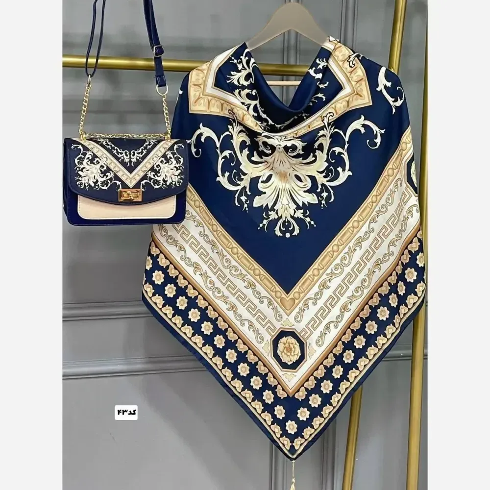 ست کیف و روسری زنانه مدل سلینا جنس مخمل و چرم صنعتی به همراه روسری نخی منگولهدار