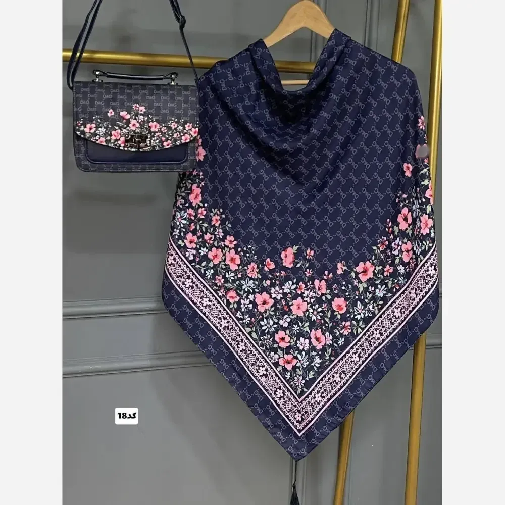 ست کیف و روسری گلسا جنس مخمل و چرم صنعتی با روسری نخی منگولهدار