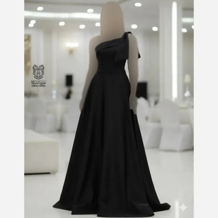 پیراهن زنانه مجلسی ساتن آمریکایی مدل سرشانه پاپیون سبک رومی