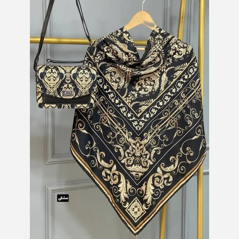 ست کیف و روسری الیزابت با کیف مخمل و چرم و روسری نخی منگولهدار