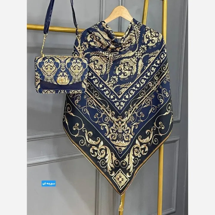 ست کیف و روسری الیزابت با کیف مخمل و چرم و روسری نخی منگوله دار
