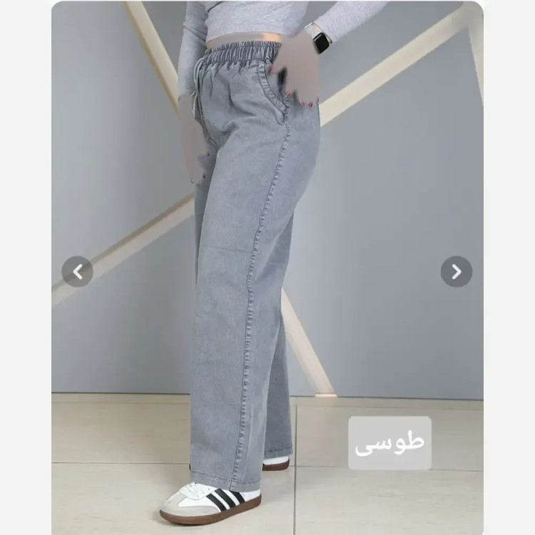 شلوار زنانه بگ جین کاغذی طوسی کمر کش قد 100