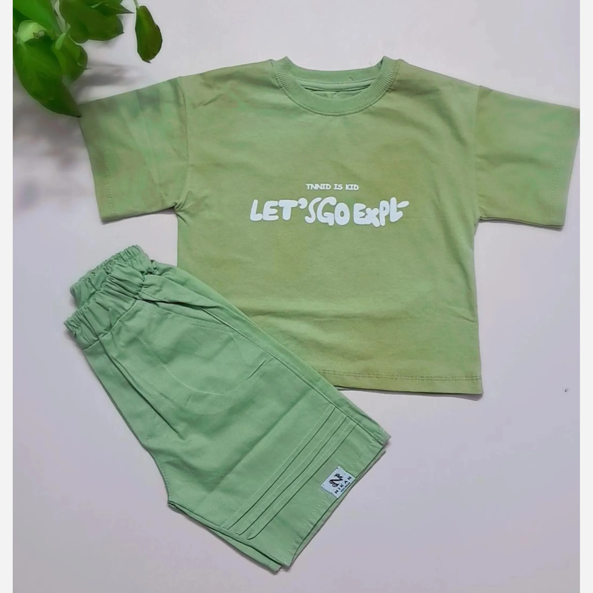 ست تیشرت و شلوارک اسپرت پسرانه و دخترانه مدل let's go جنس پنبه یک رو