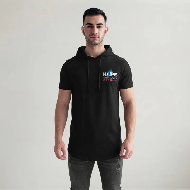 تی شرت مردانه آستین کوتاه الیاف نخی کلاهدار مدل HOPE