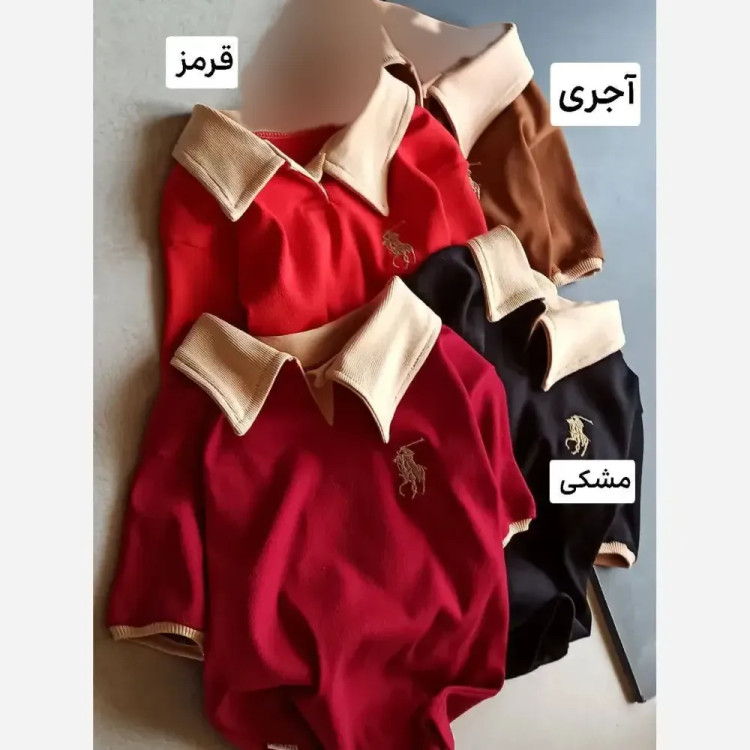 پولوشرت اسپرت پسرانه و دخترانه ست خواهر برادری جنس کش بافت پنبه لاکرا درجه یک گلدوزی شده در رنگ های مشکی، آجری، قرمز و سبز سایز 1 تا 4