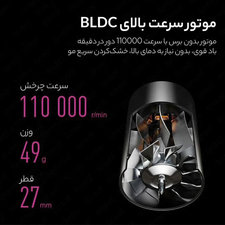 سشوار حرفهای انزو پروفیشینال مدل dy-888 با موتور مافوق صوت، توان 1600 وات، تنظیم دما و سرعت سه حالته، خشک شدن سریع، صدای کم، همراه با 5 نازل متنوع برای حالتدهی و ضد ریزش مو