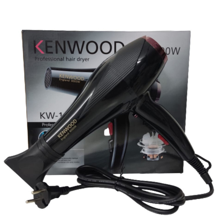 سشوار خانگی 2400 وات کنوود مدل KW-1011، موتور AC، وزن 500 گرم، المنت تیتانیوم، دارای سری متمرکزکننده باریک با ویژگی صافکنندگی، با قابلیت تنظیم دما، باد سرد، سیم گردان