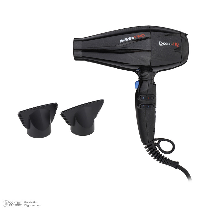 سشوار خانگی 2600 وات بابیلیس پرو مدل BAB6990IE، موتور AC، وزن 555 گرم، دارای سری متمرکزکننده باریک، متمرکزکننده پهن با ویژگی صافکنندگی، حجمدهندگی، با قابلیت باد سرد