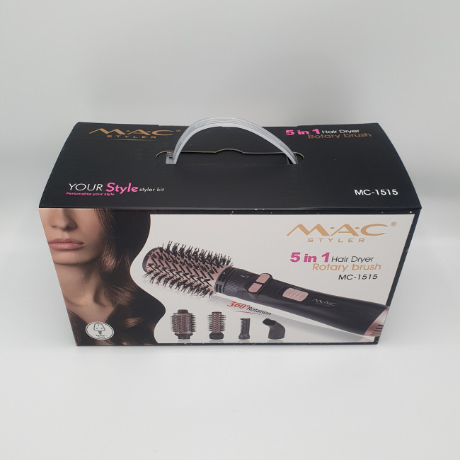 سشوار برسدار چرخشی 1200 وات مک استایلر مدل MC_1515، موتور DC، وزن 620 گرم، دارای سری چرخشی با ویژگی حجمدهندگی، فرکنندگی