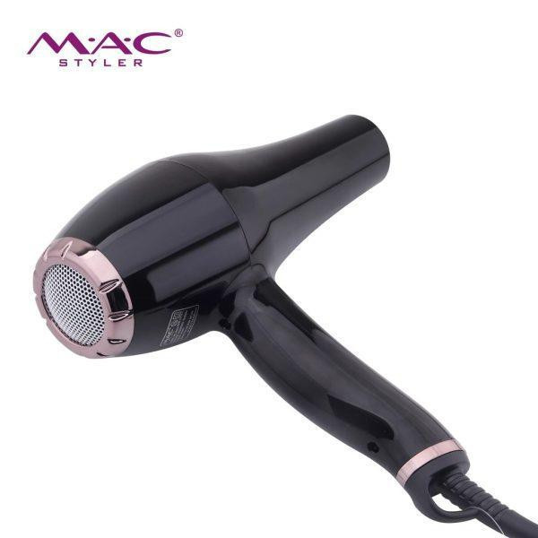 سشوار حرفهای 2500 وات مک استایلر مدل MC-6685A، موتور AC، وزن 800 گرم، المنت سرامیک، دارای سری دیسپانسر، متمرکزکننده باریک، متمرکزکننده پهن با ویژگی صافکنندگی، حجمدهندگی، با قابلیت باد سرد، فناوری تولید یون