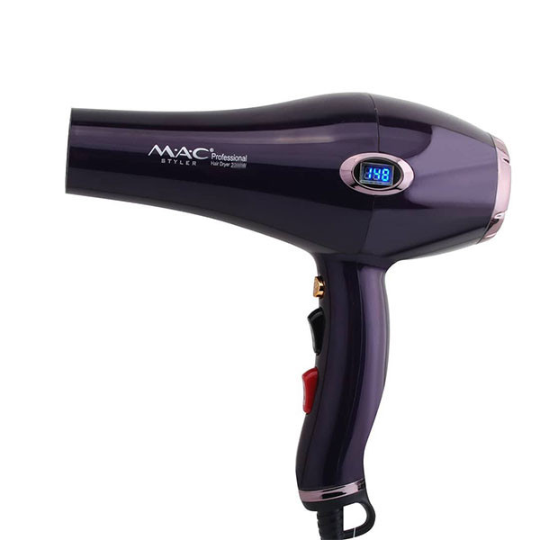 سشوار حرفهای 2500 وات مک استایلر مدل MC-6685A، موتور AC، وزن 800 گرم، المنت سرامیک، دارای سری دیسپانسر، متمرکزکننده باریک، متمرکزکننده پهن با ویژگی صافکنندگی، حجمدهندگی، با قابلیت باد سرد، فناوری تولید یون