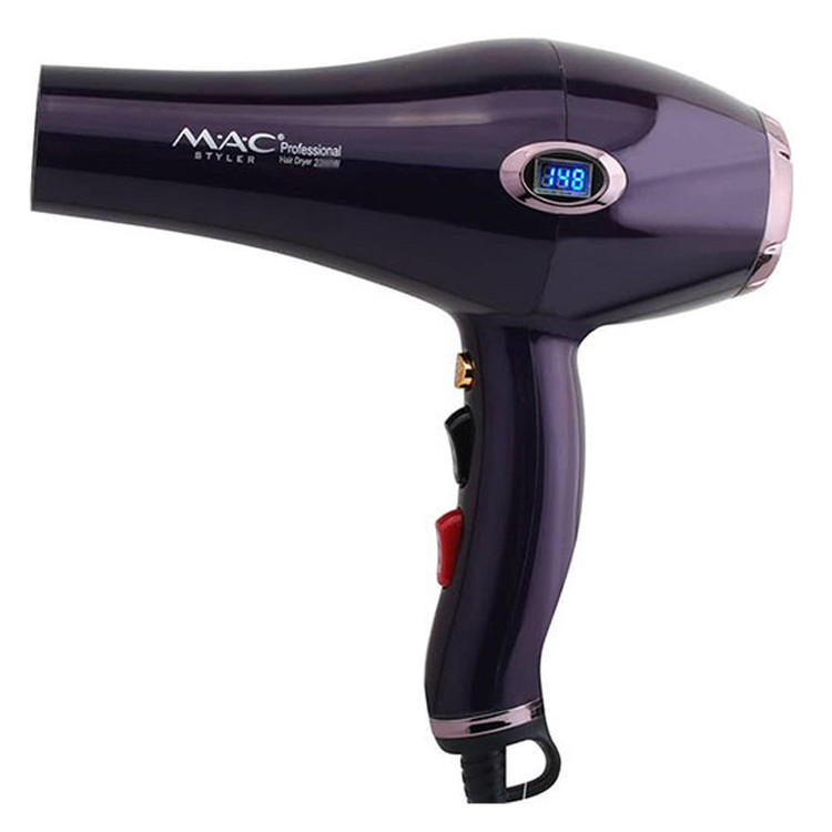سشوار حرفهای 2500 وات مک استایلر مدل MC-6685A، موتور AC، وزن 800 گرم، المنت سرامیک، دارای سری دیسپانسر، متمرکزکننده باریک، متمرکزکننده پهن با ویژگی صافکنندگی، حجمدهندگی، با قابلیت باد سرد، فناوری تولید یون