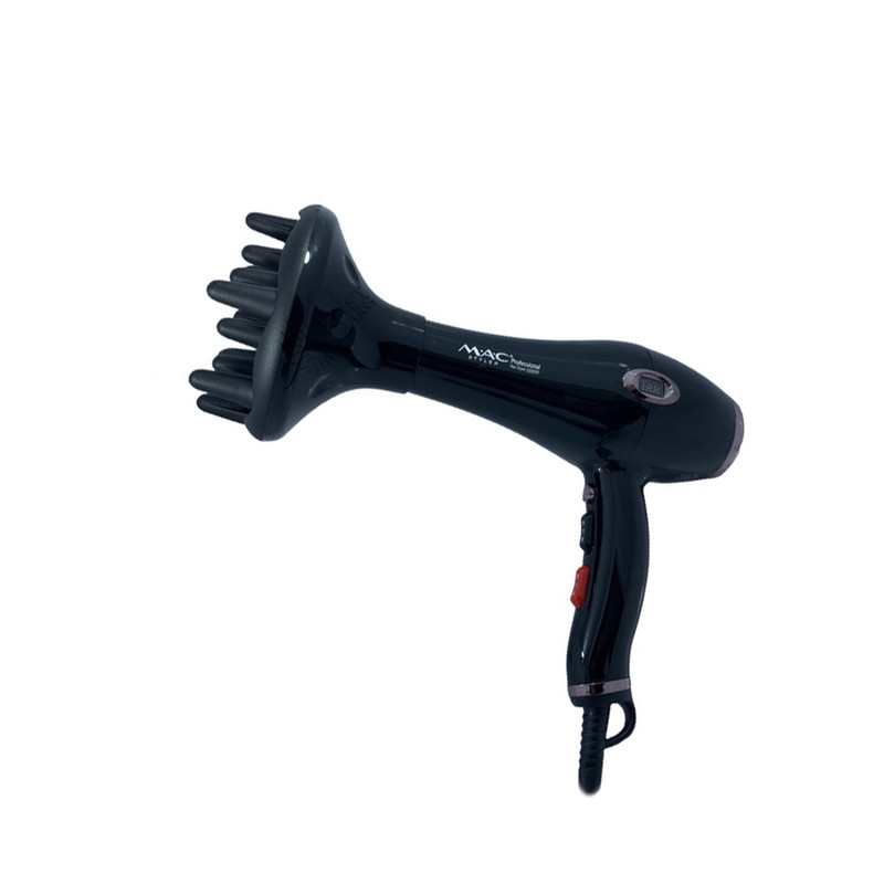 سشوار حرفهای 2500 وات مک استایلر مدل MC-6685A، موتور AC، وزن 800 گرم، المنت سرامیک، دارای سری دیسپانسر، متمرکزکننده باریک، متمرکزکننده پهن با ویژگی صافکنندگی، حجمدهندگی، با قابلیت باد سرد، فناوری تولید یون