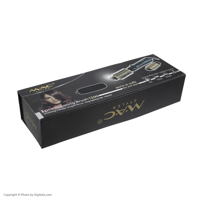 سشوار برسدار چرخشی مک استایلر مدل MC-6625 با توان 1200 وات، المنت سرامیکی، تنظیم دما و سرعت دو حالته، قابلیت باد سرد، سری صافکننده و حجمدهنده، همراه با سری برس گرد باریک و پهن و کیف نگهدارنده، کاربرد خانگی