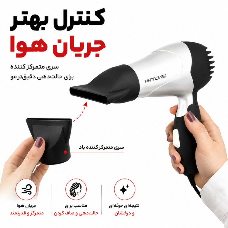 سشوار تاشو هانوور مدل 1846 با موتور AC 1800 وات